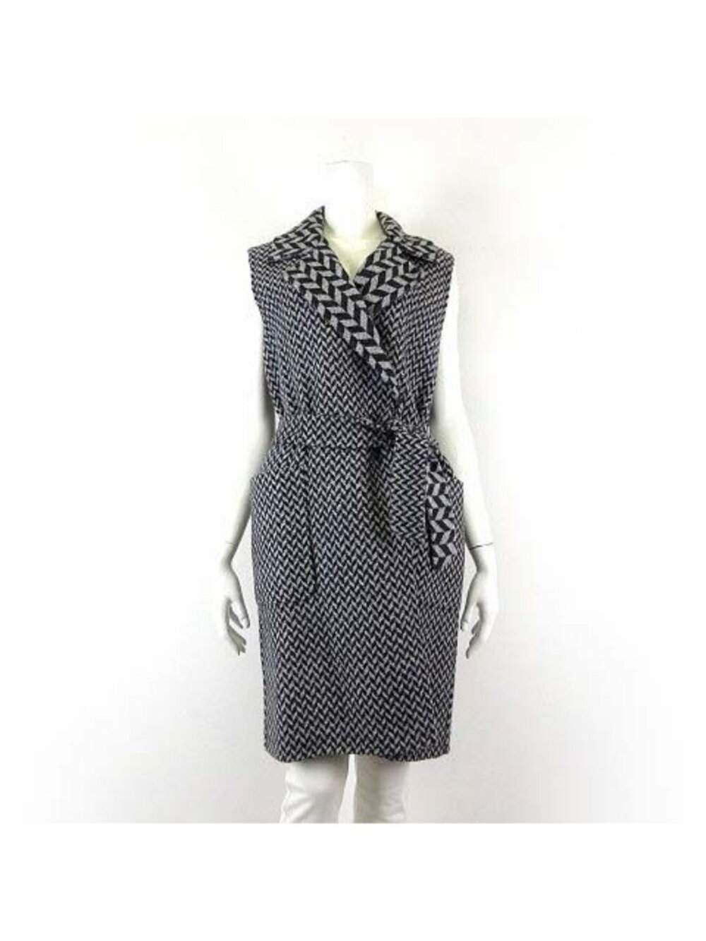Max Mara White Tag Gilet Coat Sleeveless Belted Cashmere Wool Herringbone